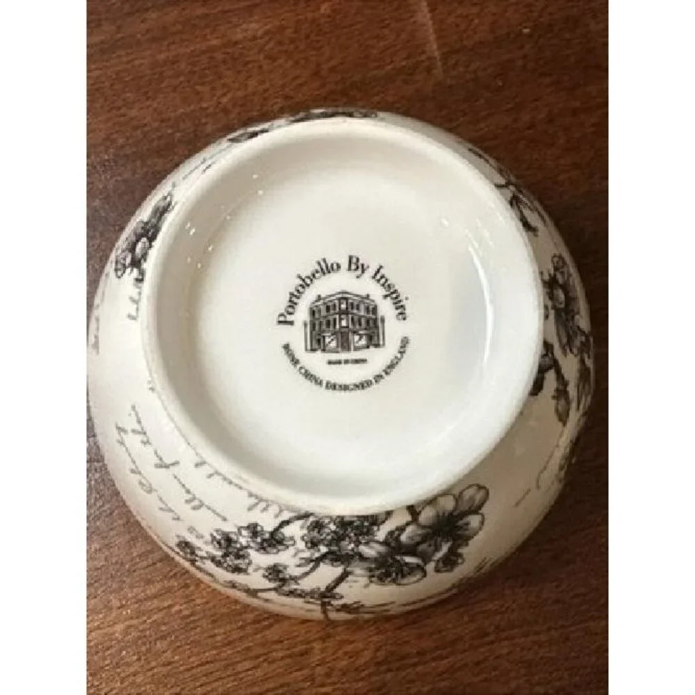Portobello By Inspire Black & White Floral Butterfly Bone China Bowl